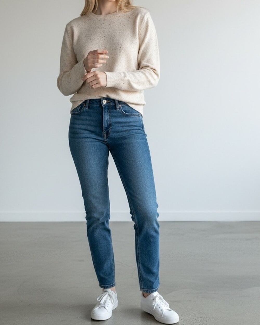 COS Speckled Beige Wool Crew Neck Preppy Sweater XS
